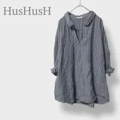 【ハッシュアッシュ】スキッパーシャツ　ブラウス　ストライプ　袖リボン　七分袖　M