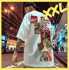 ＊新品 半袖 バックプリントTシャツ ホワイト ストリート メンズ＊XXL