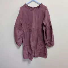 キッズ 長袖ワンピース くすみピンク