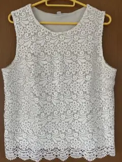 ユニクロ　UNIQLO　総レース　ノースリーブ　トップス　白 サイズL
