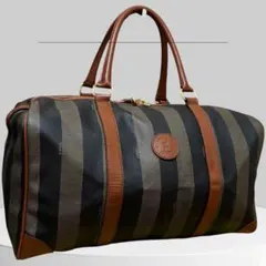 美品 FENDI フェンディ ペカン ボストンバッグ 南京錠 PVCレザー 黒茶