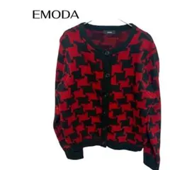 B0380EMODA長袖ニットカーディガン千鳥柄派手色個性的　ギャルのサムネイル