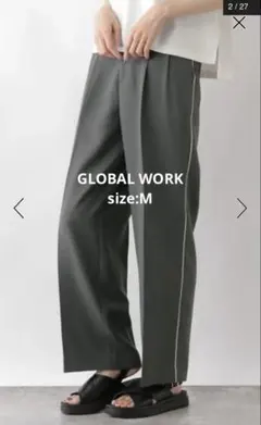 GLOBAL WORK ウツクシルエットサイドラインワイドパンツ　size:M