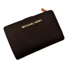 MICHAEL KORS 二つ折り財布 黒 レザー コンパクト MKゴールドロゴ