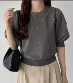 グレー 装飾 バルーン袖セーター