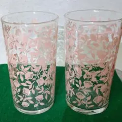 【昭和レトロ】おもてなしの花柄・懐かしのガラスコップ二客セット
