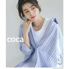 1128 美品✨️coca タイプライターストライプオーバーシャツ ブルー