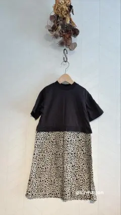 pairmanon 半袖切り替えレオパード柄ワンピース