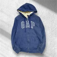 【ギャップ】パーカー 裏ボア 綿混 刺繍ロゴ フルジップ カンガルーポケット M