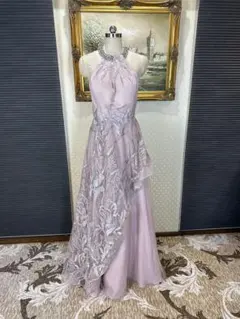 薄紫 刺繍✨ハイネック パーティーロングドレス