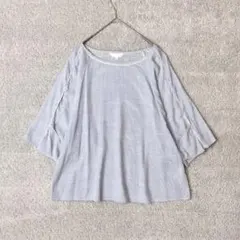 グローブ　ストライプ　レース　プルオーバー　ブラウス　L 七分袖