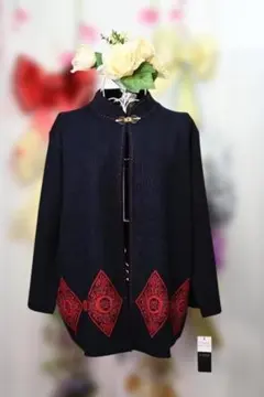 新品更にOFF❤赤刺繍モダンテイストのジャケット風カーディガン9124