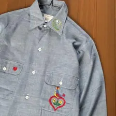 70s ビンテージ 長袖 刺繍 シャンブレーシャツ M 古着 メンズ レディースのサムネイル