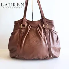 レア✨ローレンラルフローレン　トートバッグ　レザー　大容量　ロゴ　ブラウン　A4