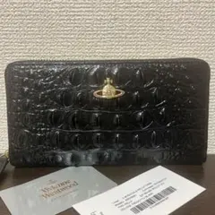 新品同様 A.D.M.J 長財布 クロコ型押し ラウンドファスナー 蜂ビジュー
