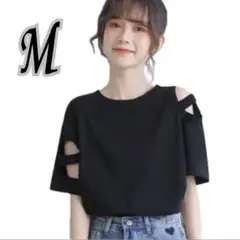 トップス　レディース　半袖　Tシャツ　カットソー　黒　M 新品　無地　ブラック