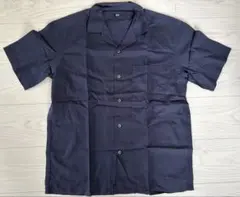 UNIQLO ユニクロ リネンコットンオープンカラーシャツ ネイビー
