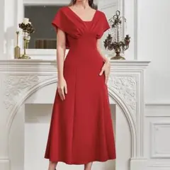 キャバドレス ナイトドレス Aラインミディドレス レッド