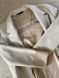 ZARA ベージュ スエード風 ロングコート S