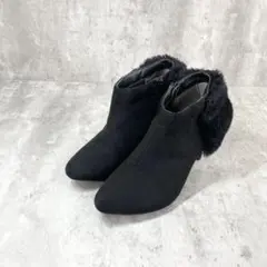 Design Note【M/23~24】黒 ファー ショート ブーツ 上品 通勤