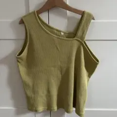 ライムグリーン リブ編み タンクトップ