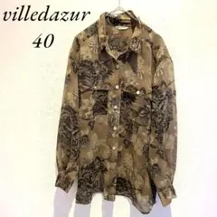 villedazur フラワープリントシャツ 40 カーキ 長袖 襟付 胸ポケのサムネイル