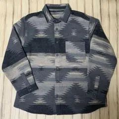 ワークマンウール混紡 グレー系 幾何学模様 長袖ネルシャツ LL