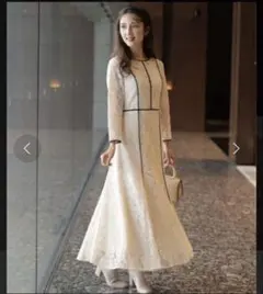 新品アプワイザーリッシェ　パイピングレースワンピース　白　バイカラー　M