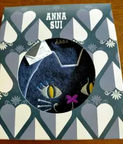 ANNA SUI アナスイ　タオルハンカチ　猫刺しゅう　ブラック　新品タグ付き