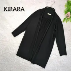 h684【KIRARA】袖パールロングカーディガン　M　黒　ボタンレス　羽織