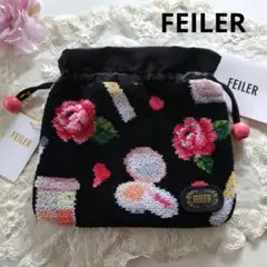 FEILER フェイラー 巾着ポーチ ブラック コスメ柄