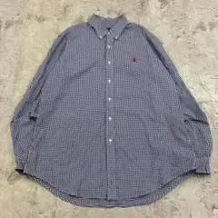 Ralph Lauren シャツ 長袖 L 青 ギンガムチェック 古着