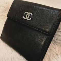 美品✨CHANEL 黒 レザー 折り財布 セブルガ ココマーク キャビアスキン
