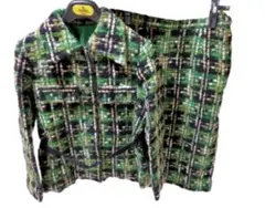 緑ツイードセットアップスーツウールジャケットロングスカートシャネルZARA好き