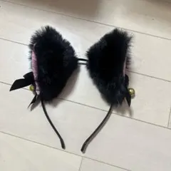 猫耳 カチューシャ 黒 ブラック ファー 鈴付きコスプレ