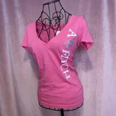 Abercrombie & Fitch Vネック Tシャツ ピンク　y2kのサムネイル