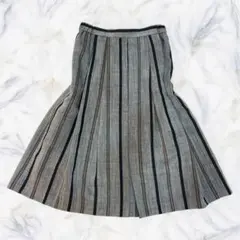 日本製 ストライプ柄 フレアスカート グレー 裏地付き