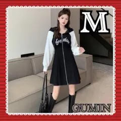 バイカラー ミニワンピース モノトーン カジュアル 可愛い ガーリー 羽織り M