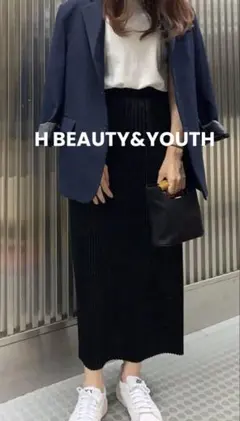 【美品】H BEAUTY&YOUTH プリーツスカート ブラック 36