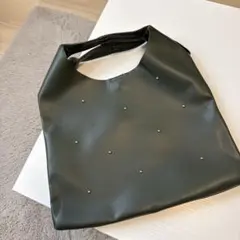 ダークグリーン ビーズ装飾 ハンドバッグ