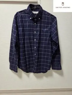 UNITED ARROWSメンズ長袖シャツ ネイビー チェックシャツSサイズ