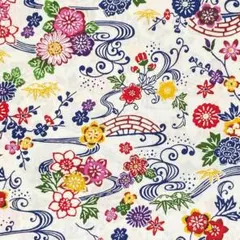 [no.4992]在庫少☆沖縄 紅型風 花柄 白 ブロード 生地＊