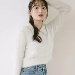 COCO DEAL ラメ混ショートフェザーポロニット