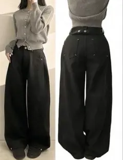 SHEIN ボタン付き裾ストレートカットブラックジーンズ