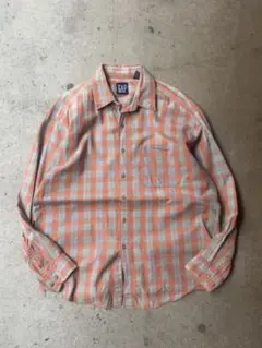 OLD GAP 90s オレンジ チェック柄 長袖シャツ