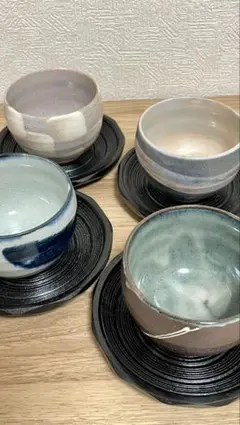 【未使用品】来客用湯飲み 茶托付き4個セット