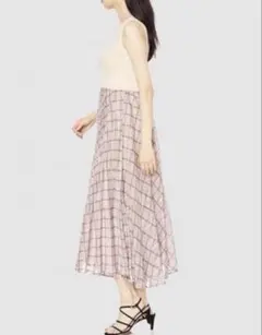 Lily Brownノースリーブチェック柄ドッキングロングワンピース