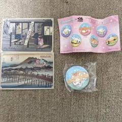 サンリオ3点セット　くら寿司カプチーノ缶バッジ　お茶漬けサンリオコラボカードのサムネイル