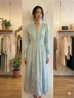 ✅新品タグ付き　レディース　ワンピース　長袖　ブルー　光沢　M L