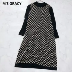 M's GRACY モヘヤ混 ワンピース 千鳥格子 ハウンドトゥース柄 ペプラム